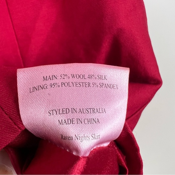 Alannah Hill Raven Nights Skirt Red Pencil High Waist Wool Silk Office Size 10 - Picture 11 of 13